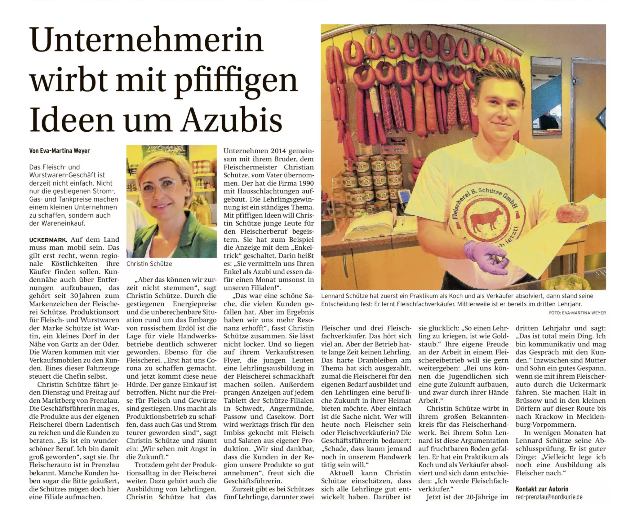 Artikel über die Fleischerei Schütze