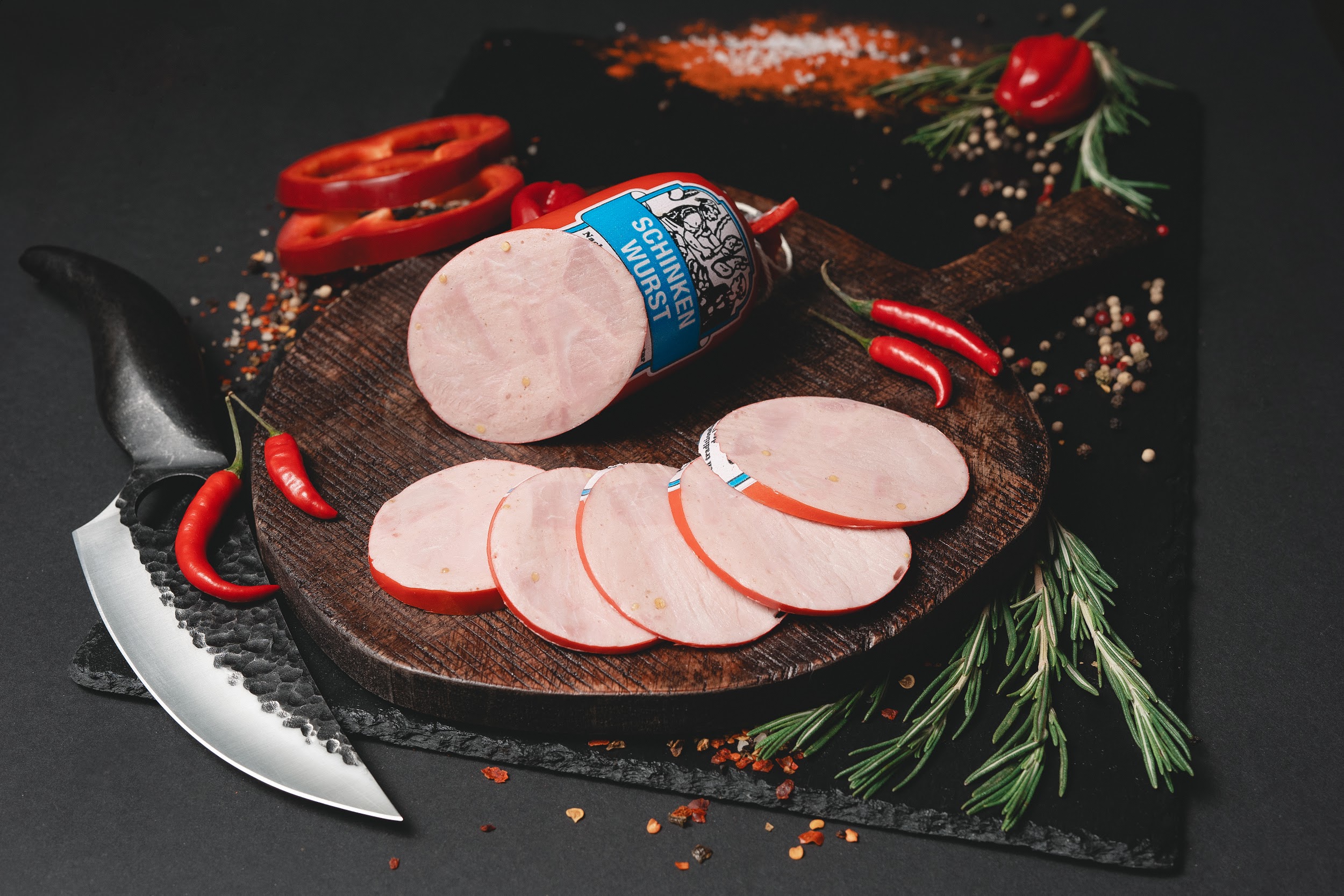 Schinkenwurst aufgeschnitten