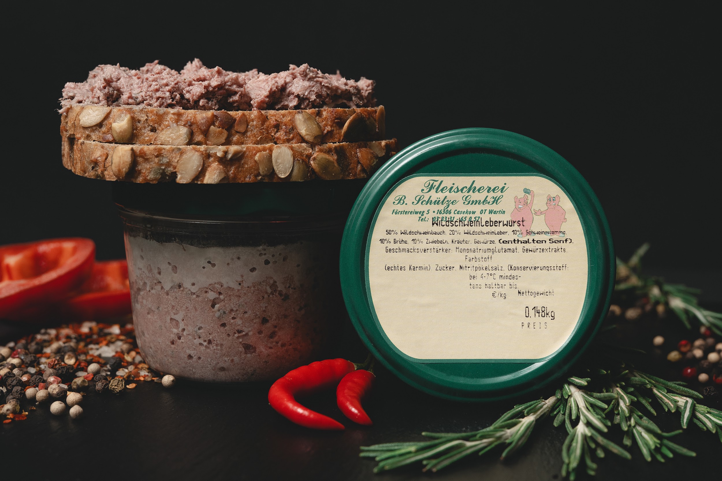 	
Wildschweinleberwurst im Glas 